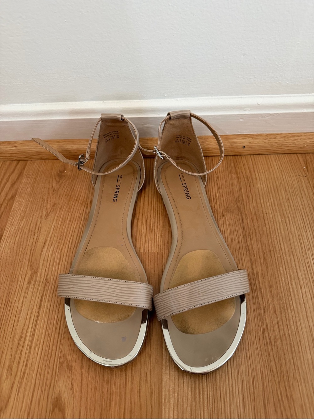 Call It Spring Beige Ankle-Strap Flat Sandals